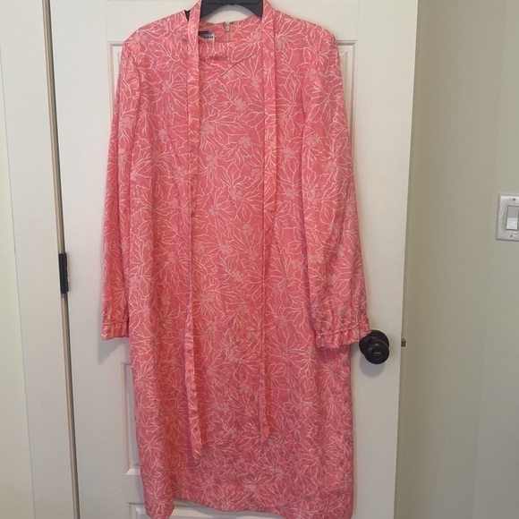 Vintage 50 60s ELEANORE HADLEY pink/white Floral Puff Sleeve Hippie Dress LG - Picture 8 of 9